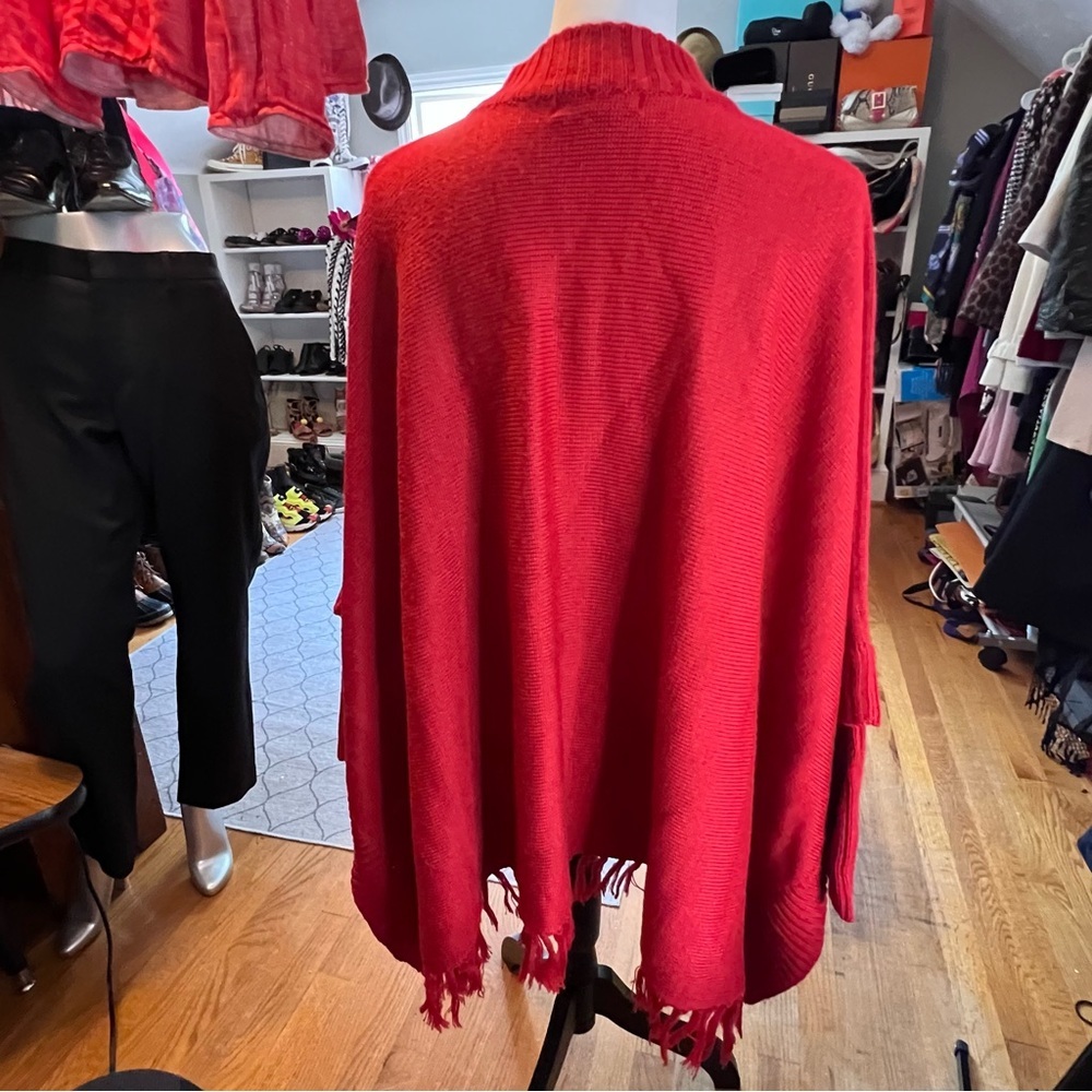 REVUE CLOTHING Women's Red Wool Blend Sweater Poncho - Picture 3 of 8